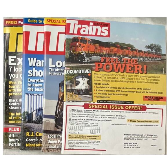 Lot 4 Trains May Jun Jul Aug 2007 Magazine Street Car Locomotive Track Railroad - Picture 1 of 11